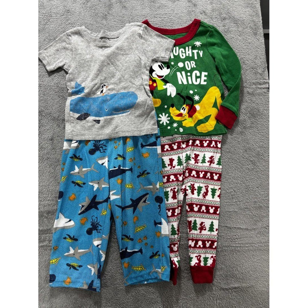 Toddler Boy Mickey & Shark Pajamas Lot 4 Pcs 2T