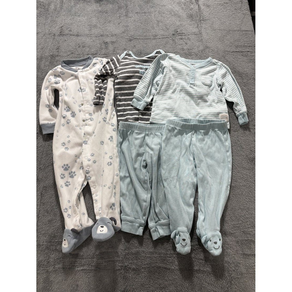 Carter's Baby Boy Blue Sleeper & Pants Lot 5 Pcs 9M