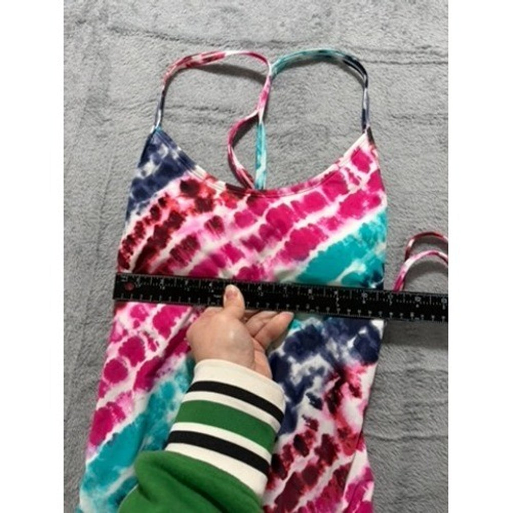 Women Tie Dye One Piece Swimsuit Pink Blue White Strappy Back Athletic