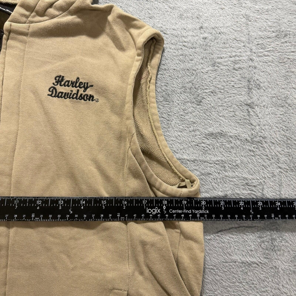 Harley Davidson XL Tan Womens Hooded Zip Up Vest Casual Vintage Biker Moto