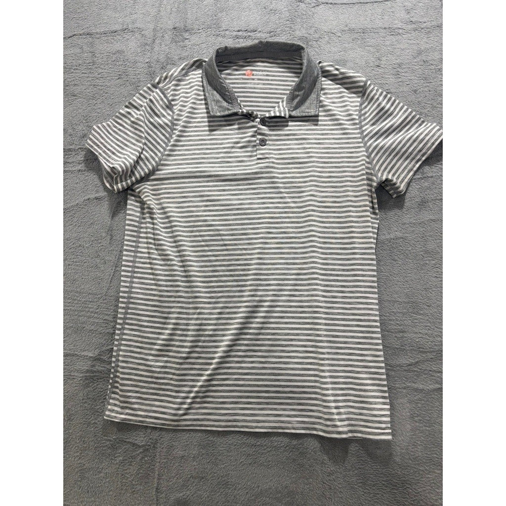 ZeroXposur Polo Shirt Women M Gray Striped Athletic Golf Stretch Lightweight