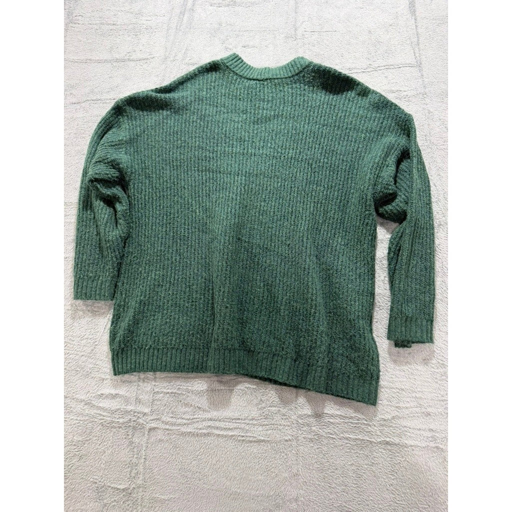 American Eagle Womens Forest Green Ribbed Crewneck Relaxed Fit Sweater Size M