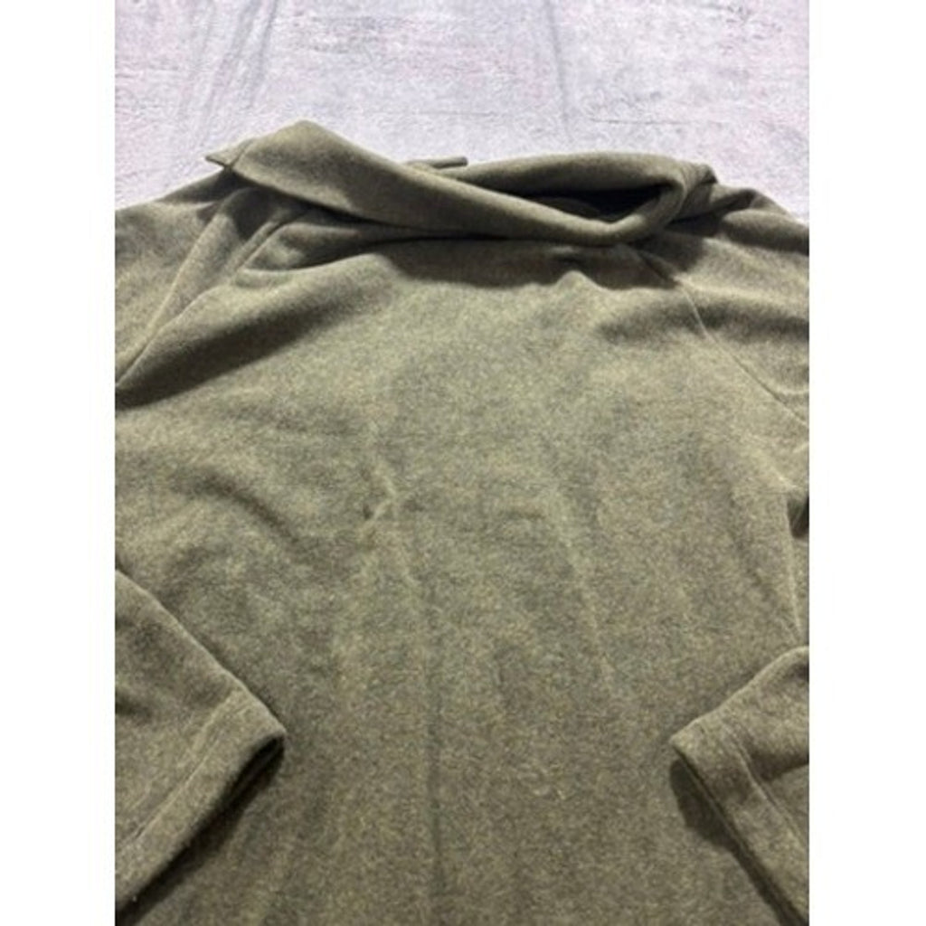 J.Crew Womens Olive Green Fleece Asymmetrical Button Funnel Neck Pullover XL