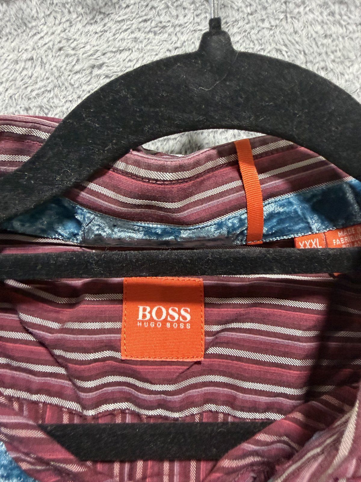 Boss Hugo Boss Mens XXXL Burgundy Striped Long Sleeve Button Up Dress Shirt
