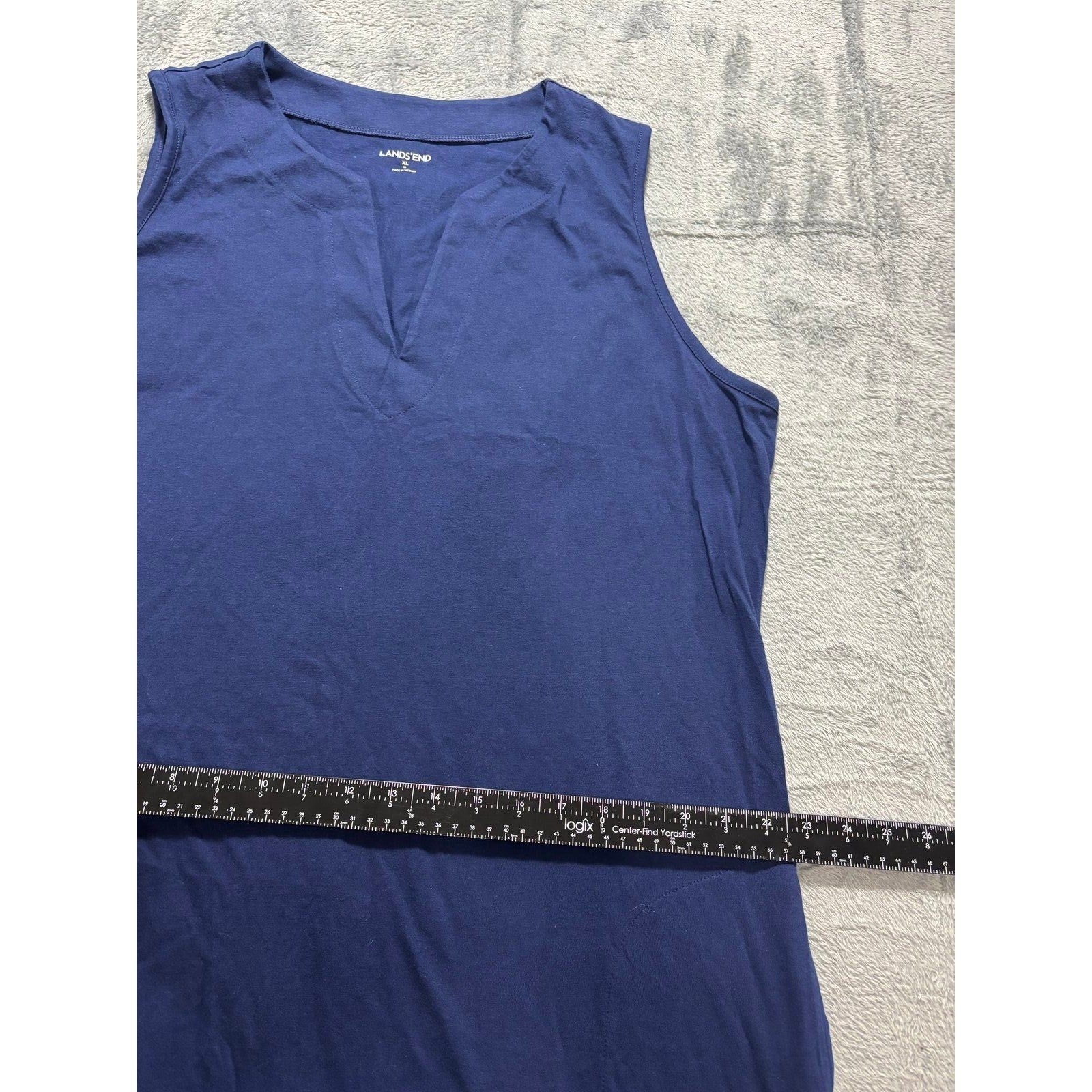Lands\' End Womens XL Navy Blue Sleeveless V-Neck Shift Dress Casual Coastal