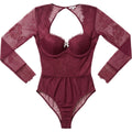 Victoria's Secret 32C Burgundy Lace Bodysuit Sheer Mesh Lingerie Dark Feminine