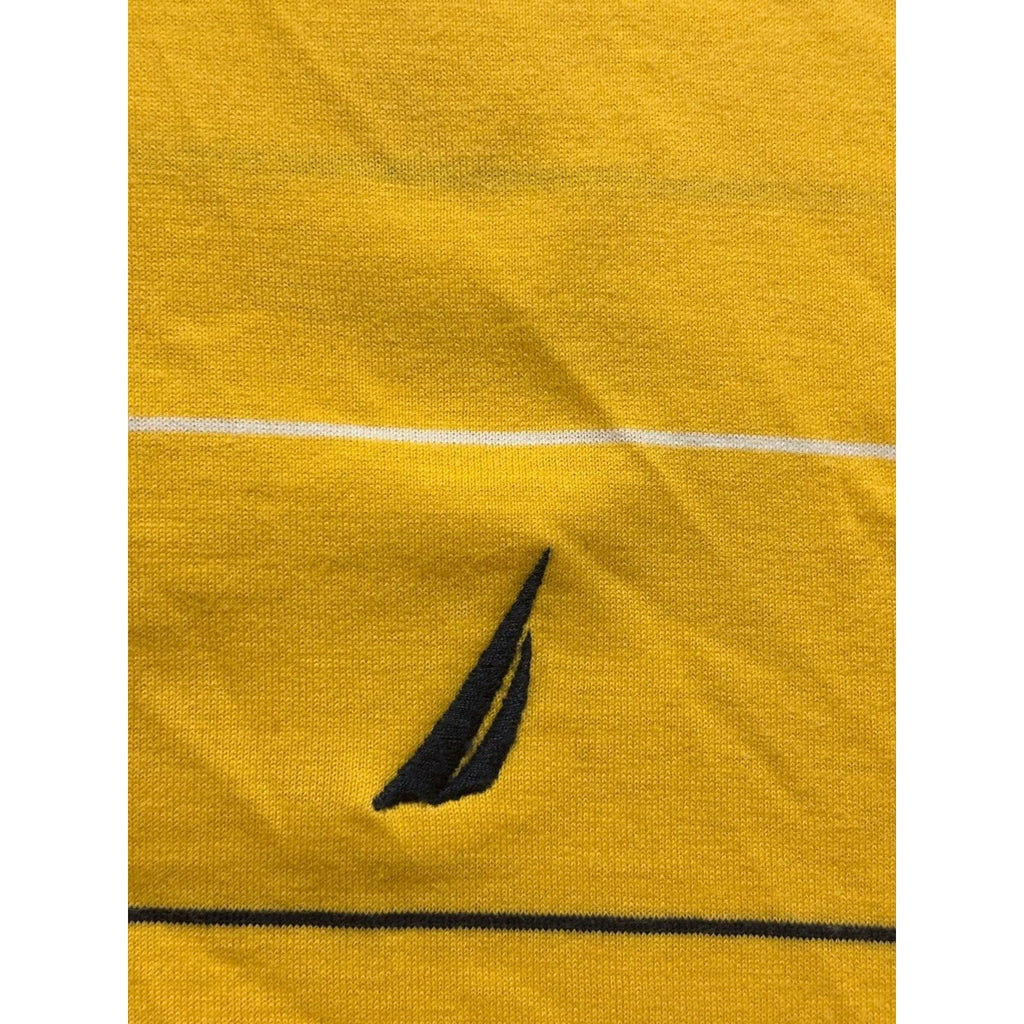 Nautica L Yellow Striped Short Sleeve Polo Shirt Mens Casual Preppy Vintage
