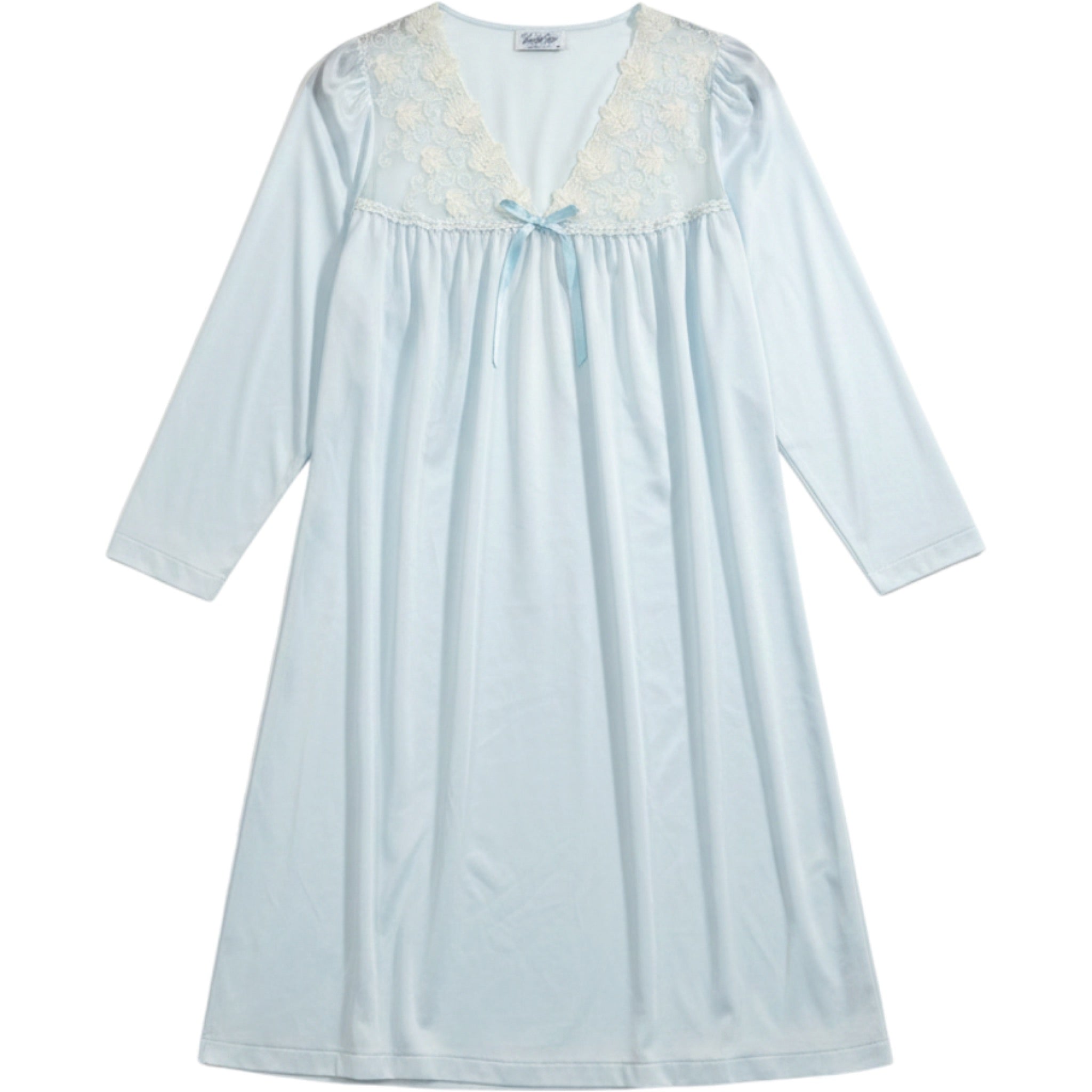 Vintage Vanity Fair Nightgown M Blue Lace Long Sleeve USA Romantic Feminine