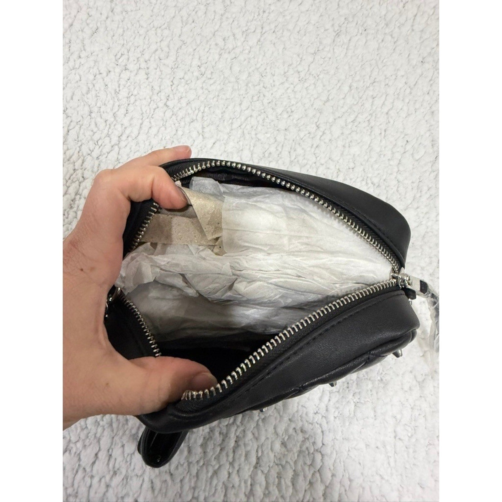 Rebecca Minkoff Black Quilted Studded Leather Crossbody Camera Bag Silver Studs