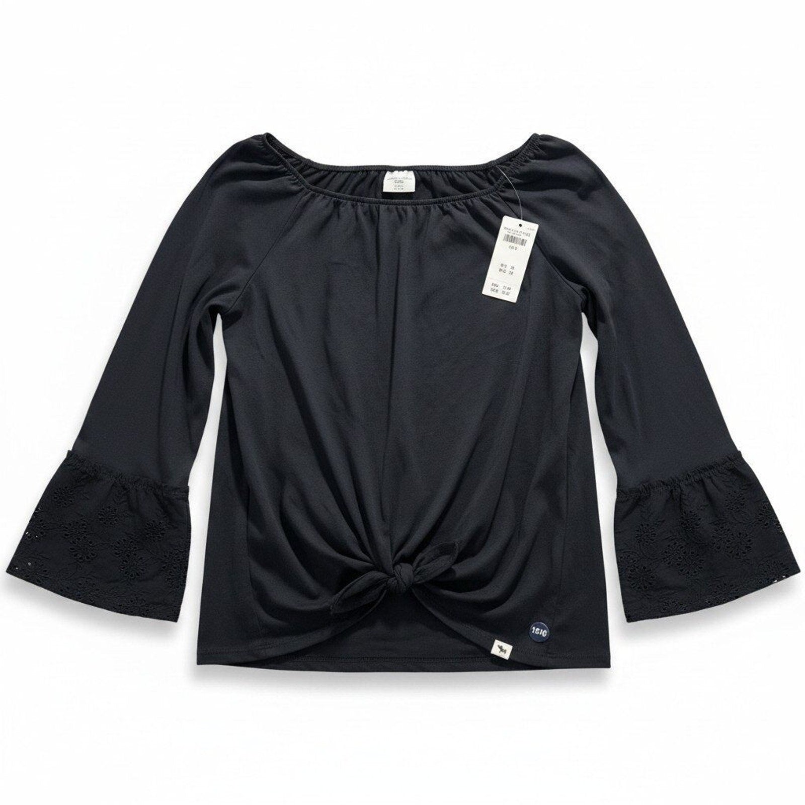 Abercrombie Kids 15/16 Black Womens Front Tie Top Bell Sleeve Boho Casual NEW
