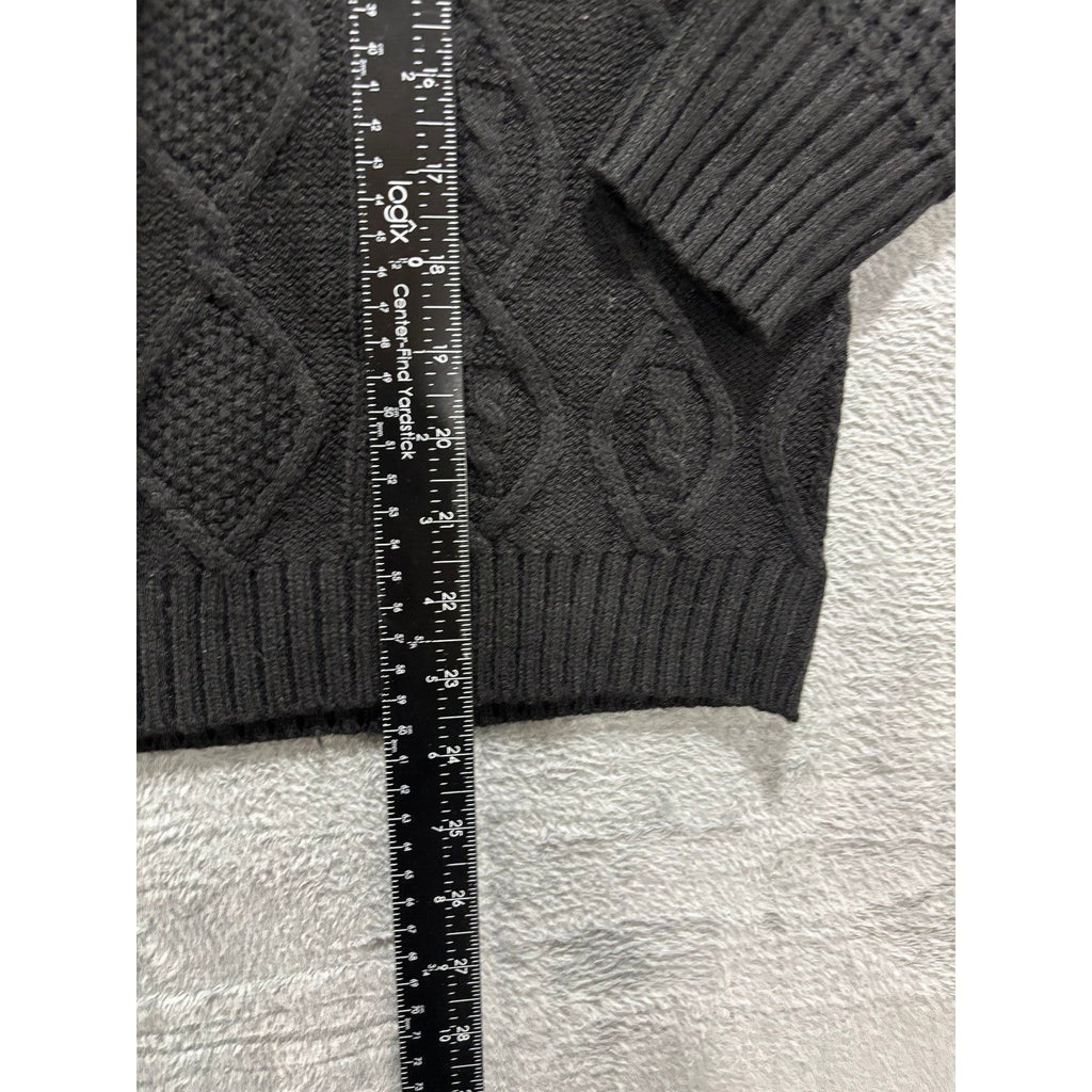 Time and Tru M Black Womens Mixed Cable Knit Sweater Crewneck Cozy Casual Boho
