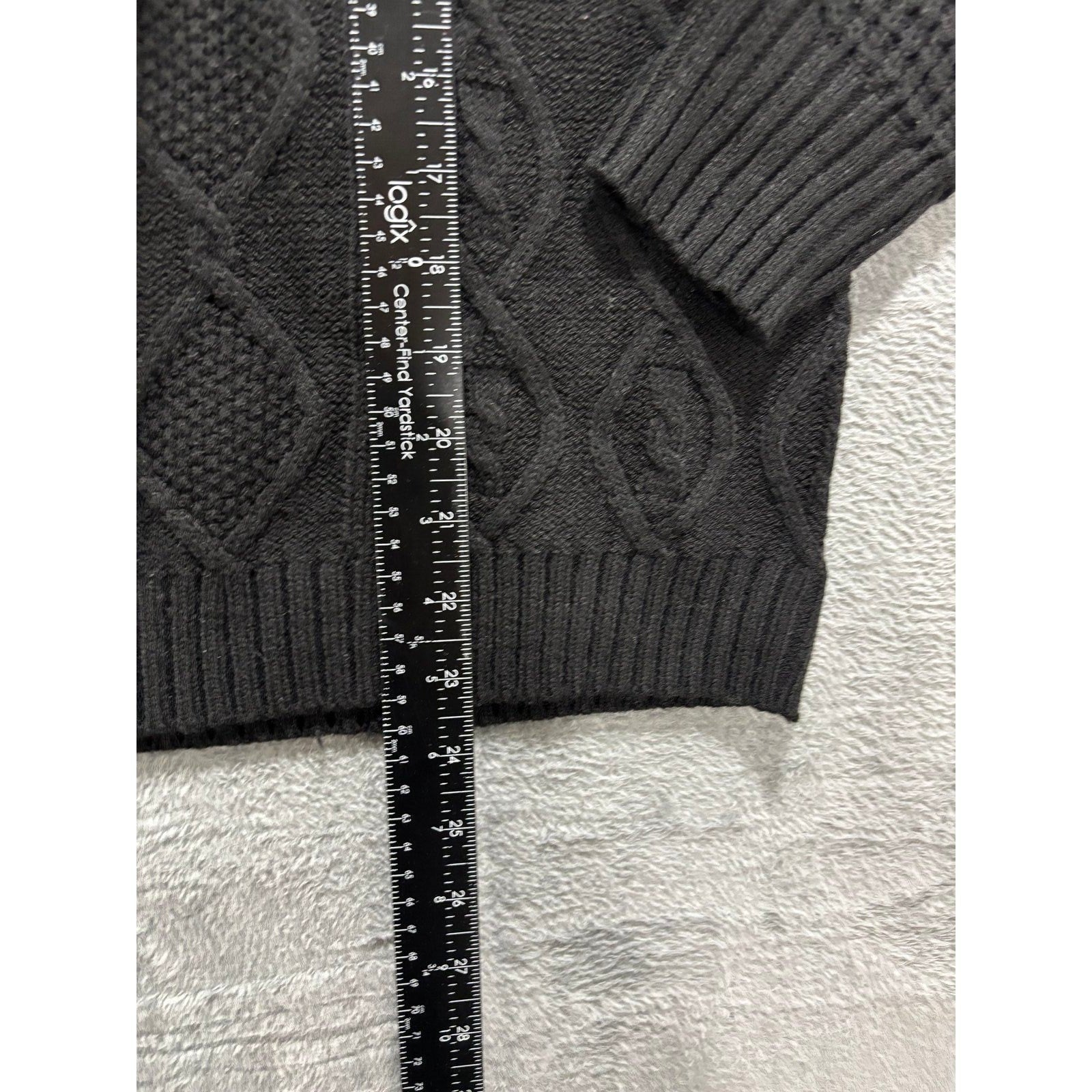 Time and Tru M Black Womens Mixed Cable Knit Sweater Crewneck Cozy Casual Boho