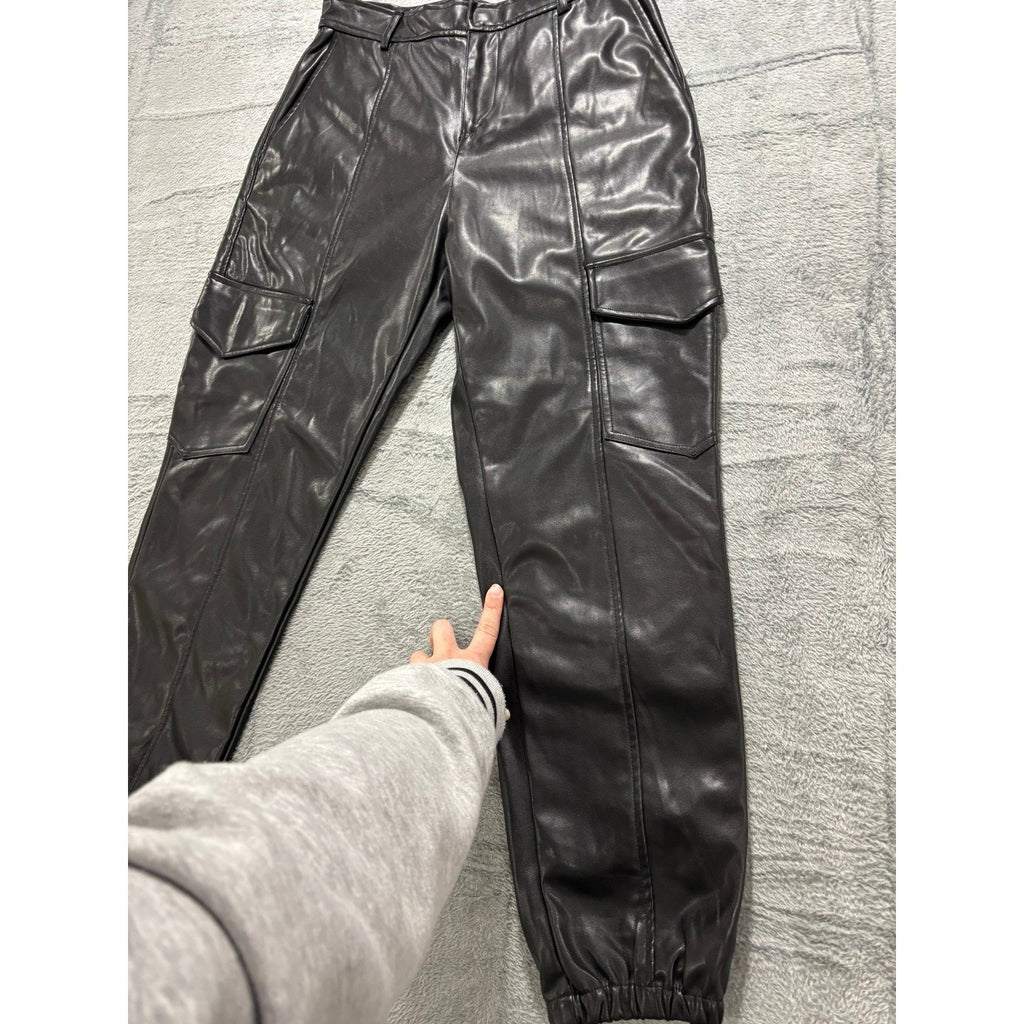 Shinestar Faux Leather Cargo Pants Womens Small Black Jogger High Rise