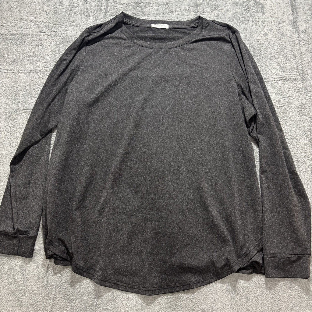 PINSPARK 2XL Charcoal Gray Womens Long Sleeve Top Athleisure Casual Gym Basic