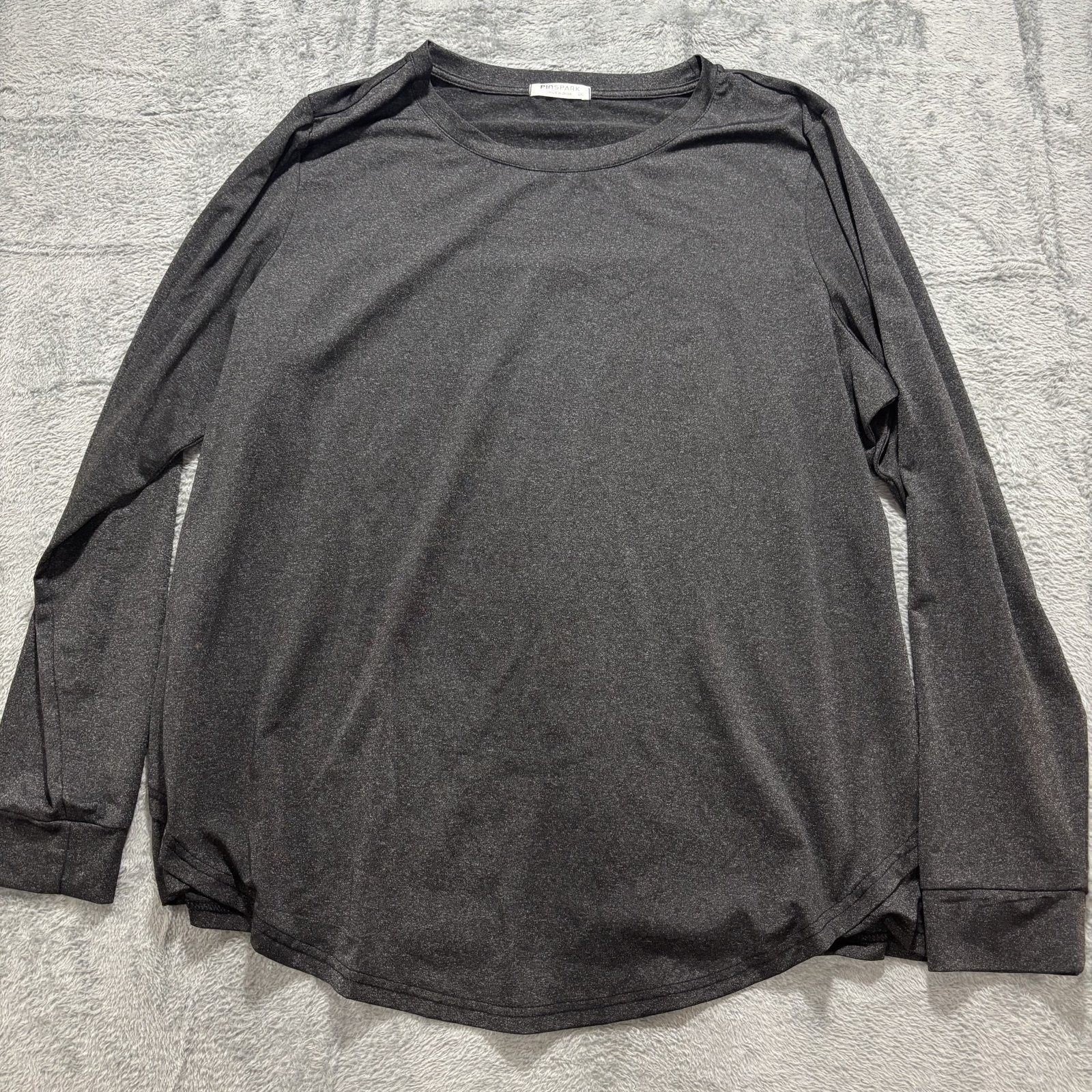 PINSPARK 2XL Charcoal Gray Womens Long Sleeve Top Athleisure Casual Gym Basic