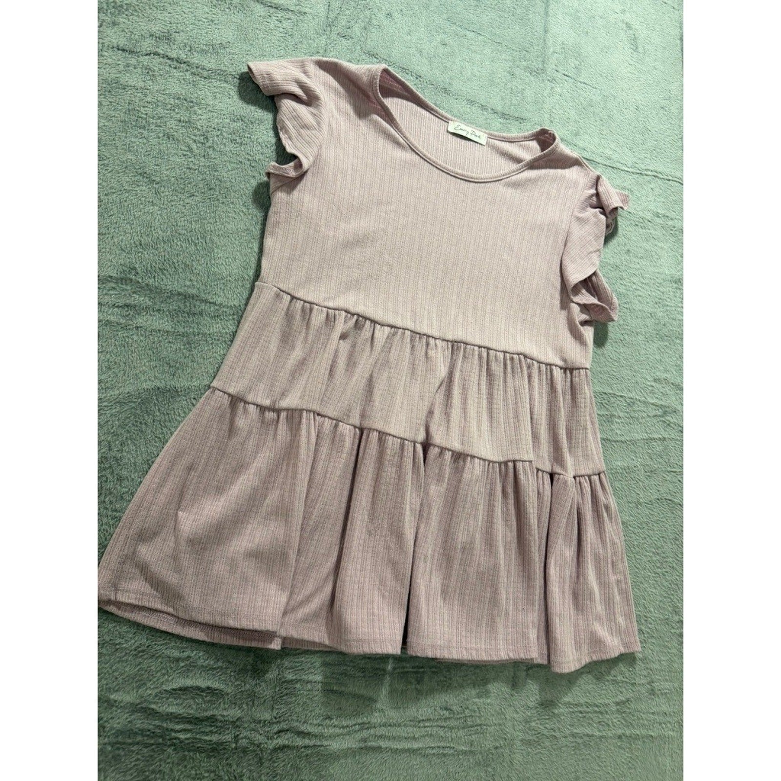 Emory Park Womens Mauve Pink Ribbed Tiered Babydoll Flutter Sleeve Top Size M