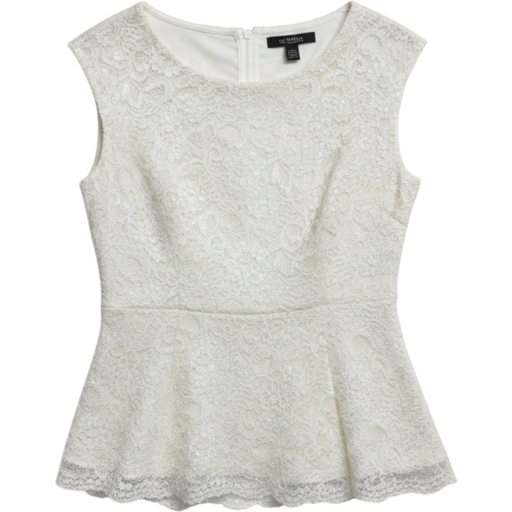 Love21 Ivory Lace Peplum Top Womens Medium Romantic Cottagecore Sleeveless Chic
