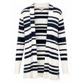 Loft Outlet Striped Cardigan Women L Navy White Open Front Coastal Preppy Career