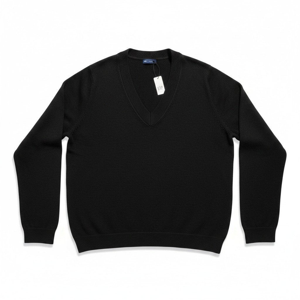 GAP Womens L Black V-Neck Sweater NWT Cotton Blend Classic Preppy Office Layer
