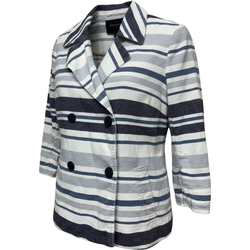 Banana Republic Striped Double Breasted Jacket Linen Blend Blue White Women's S