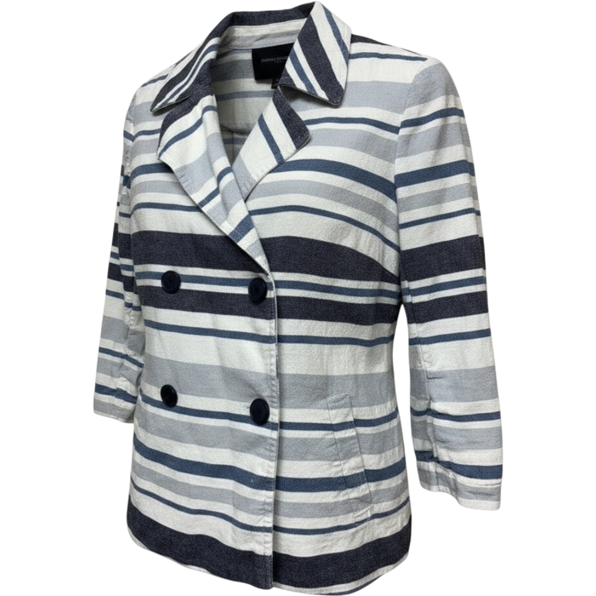 Banana Republic Striped Double Breasted Jacket Linen Blend Blue White Women's S
