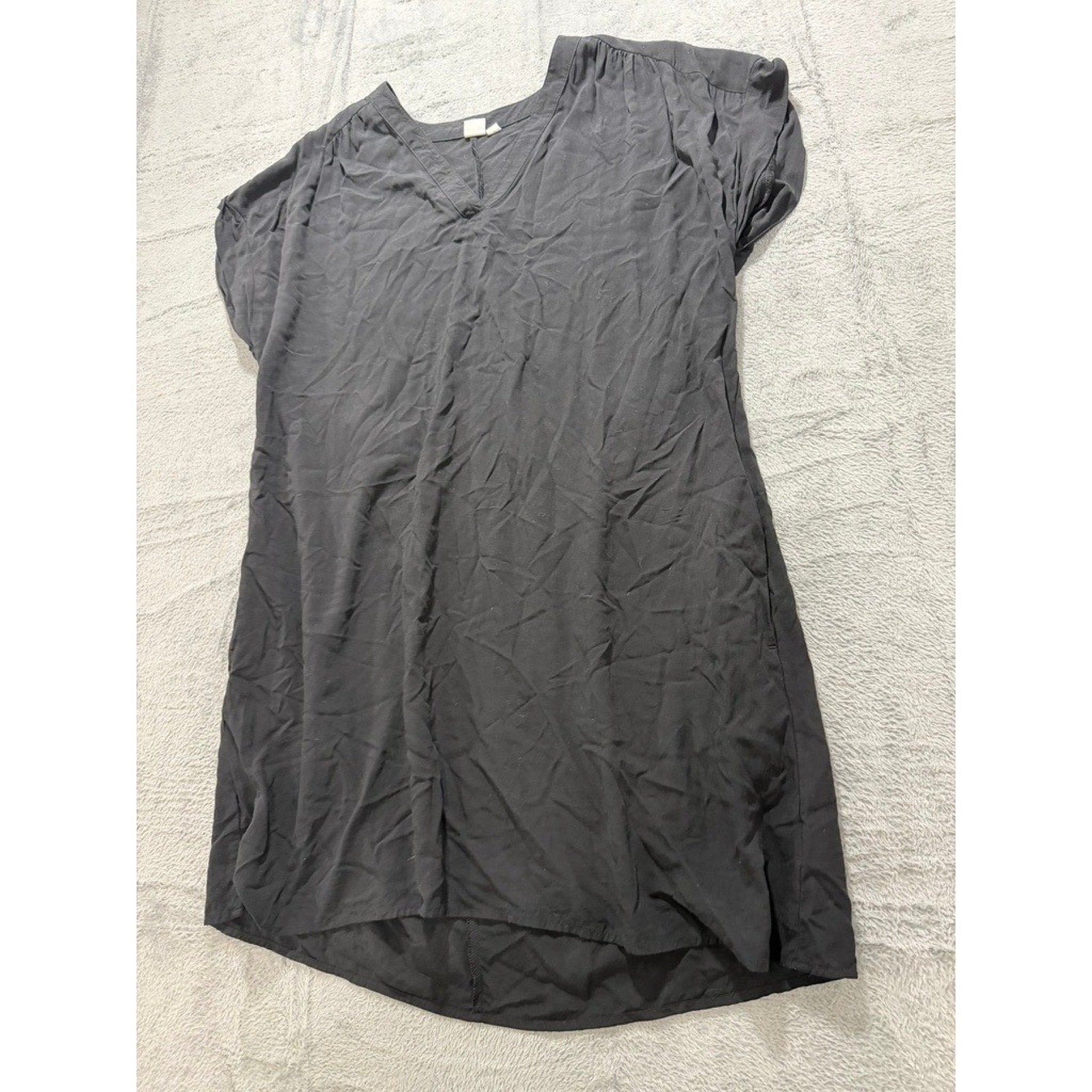 Gap Womens XL Black V-Neck Short Sleeve Rayon Shift Dress High Low Hem