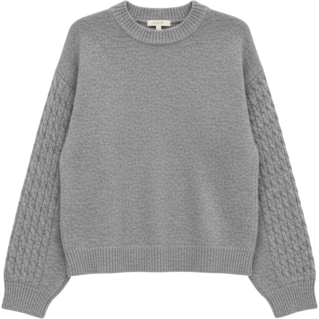 Cobble Lane Gray Cable Knit Sleeve Wool Sweater Women Medium Soft Cozy Pullover