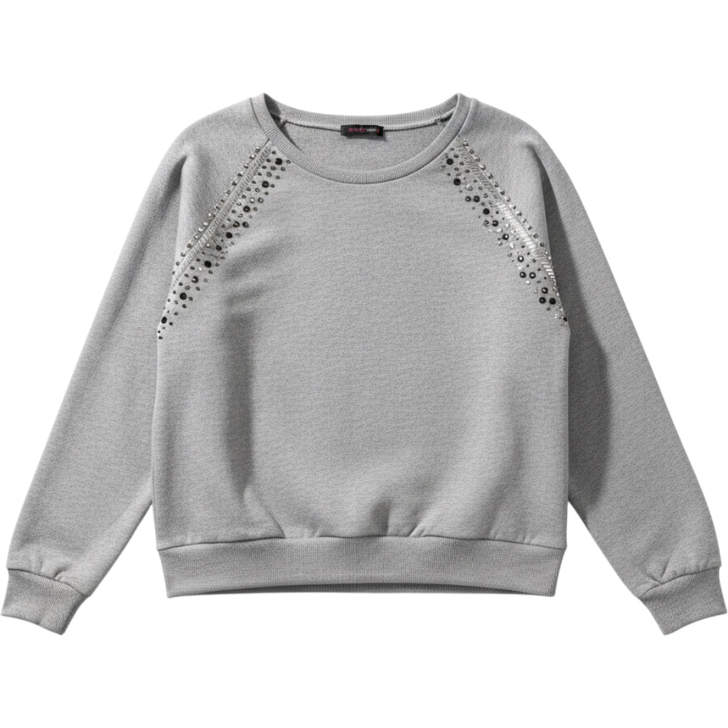 mark Women XL Gray Studded Sweatshirt Long Sleeve Scoop Neck Casual Pullover Top