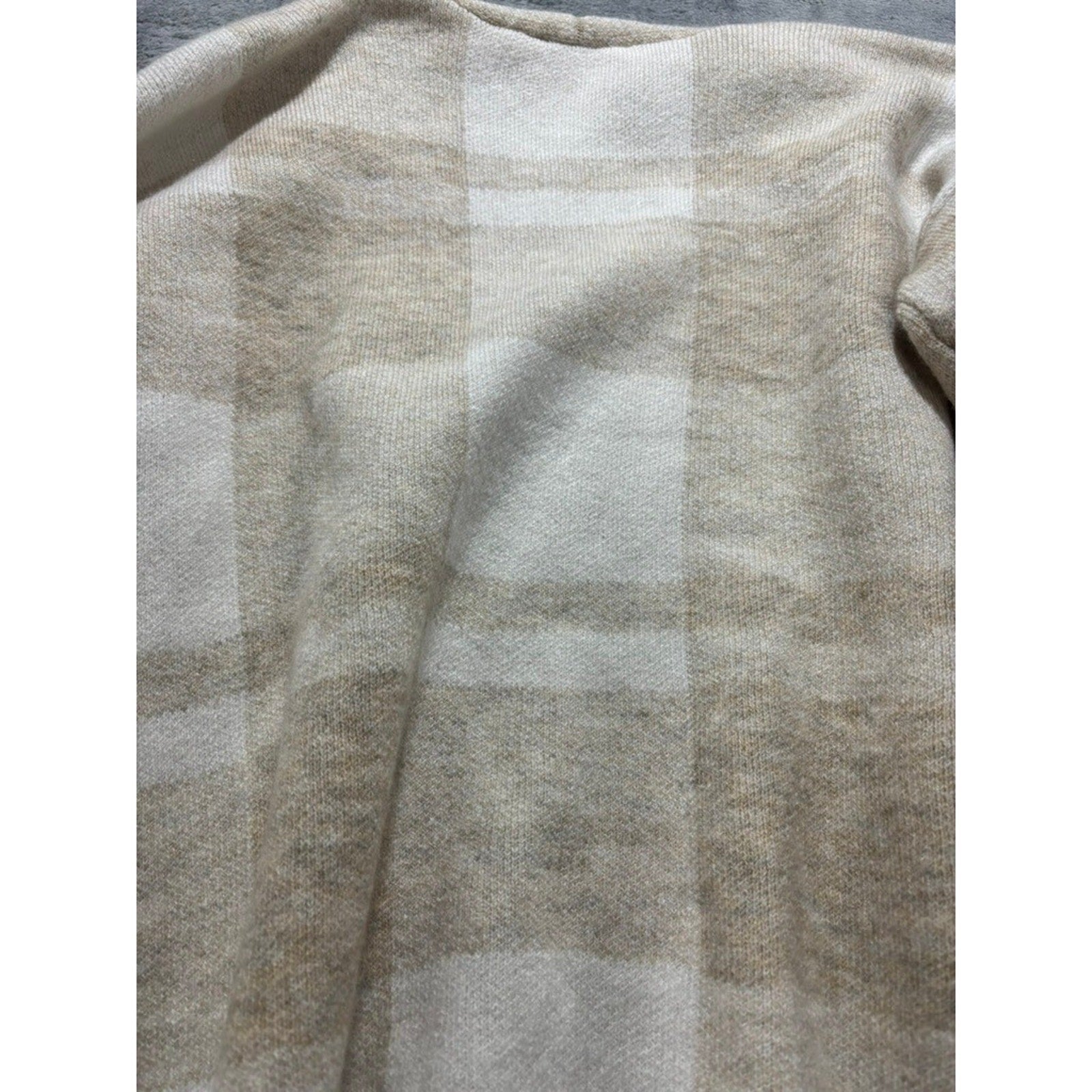 Time and Tru Womens Plaid Open Front Cardigan Sweater Oatmeal White L 12-14