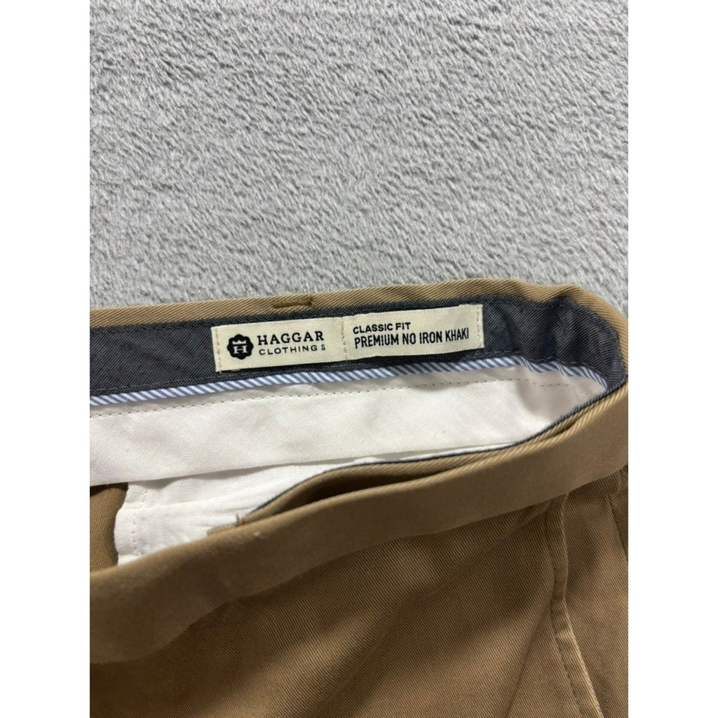 Haggar Khaki Pants Mens 42x29 Classic Fit No Iron Flat Front Dress Chino
