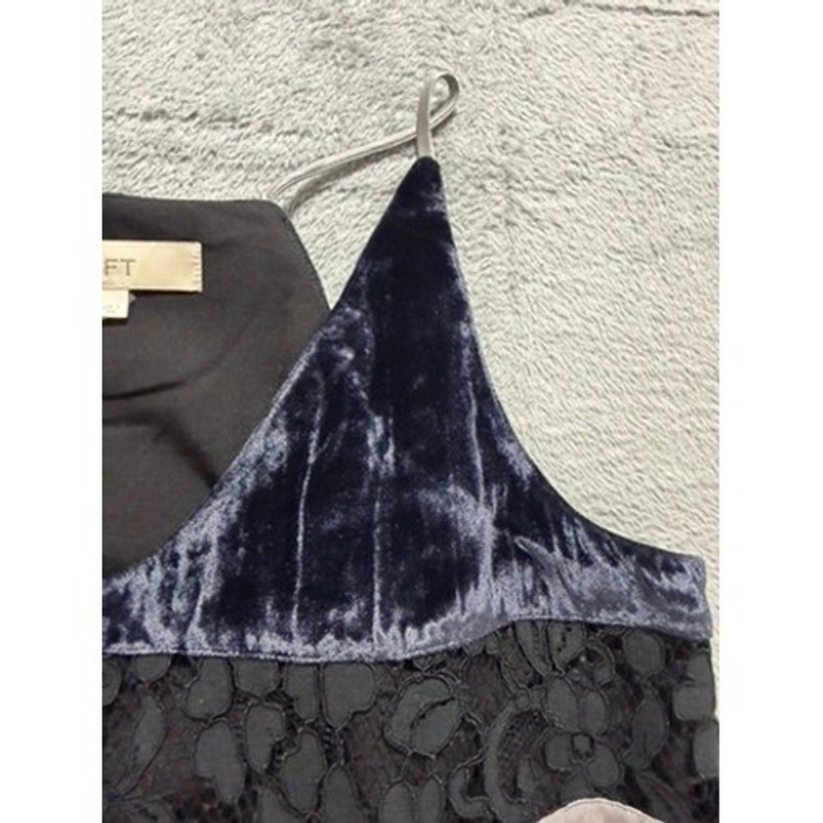 LOFT Womens Velvet Lace Striped Camisole Top Navy Black Silver XS V-Neck Strap