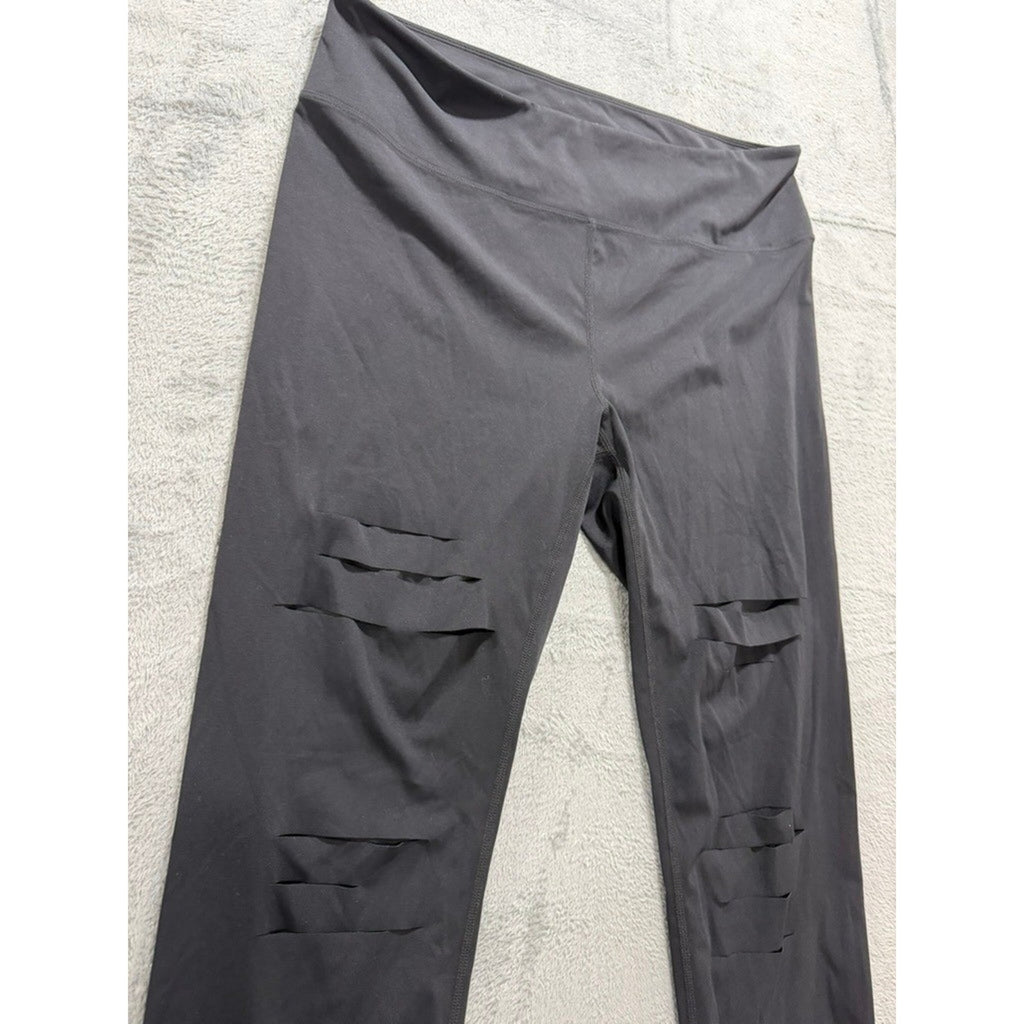 Zyia Active Black Laser Cut Distressed Cropped Leggings Plus 16-18 High Rise