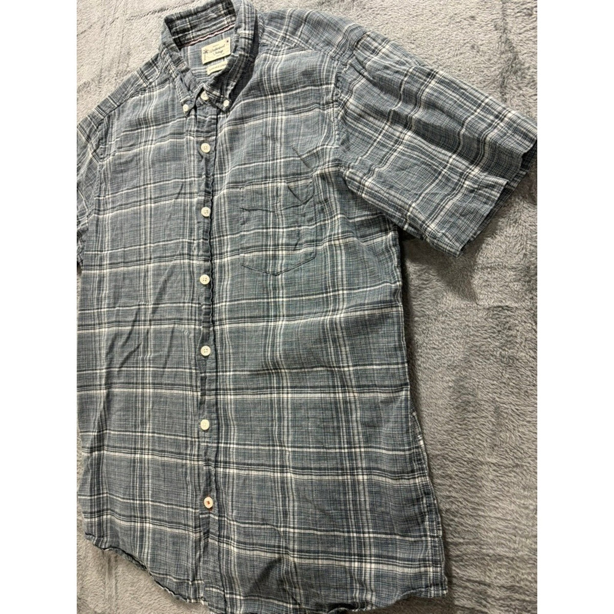 Weatherproof Vintage Shirts Mens L Plaid Linen Button Up Short Sleeve