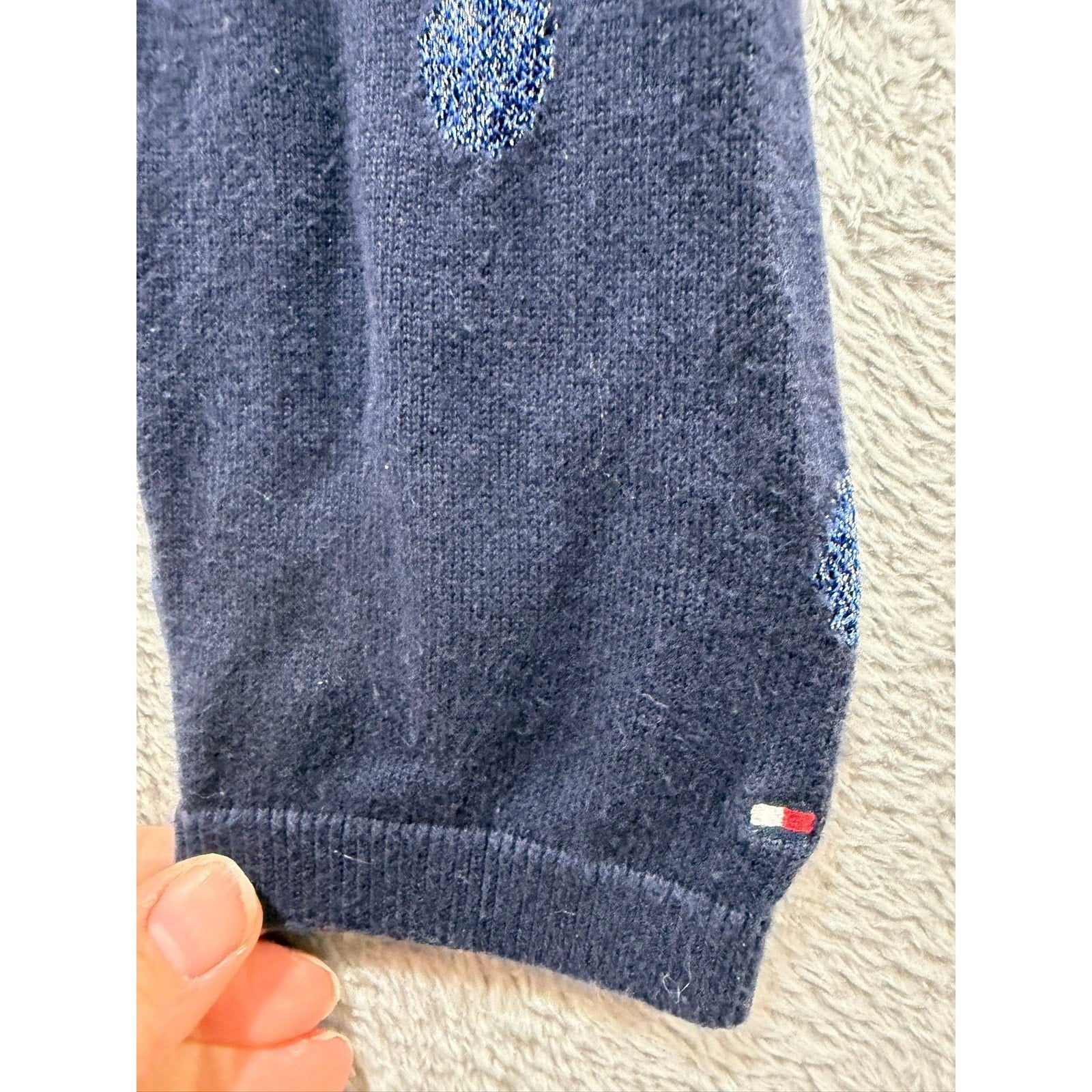 Tommy Hilfiger Sweater Womens M Navy Polka Dot V Neck Long Sleeve Preppy