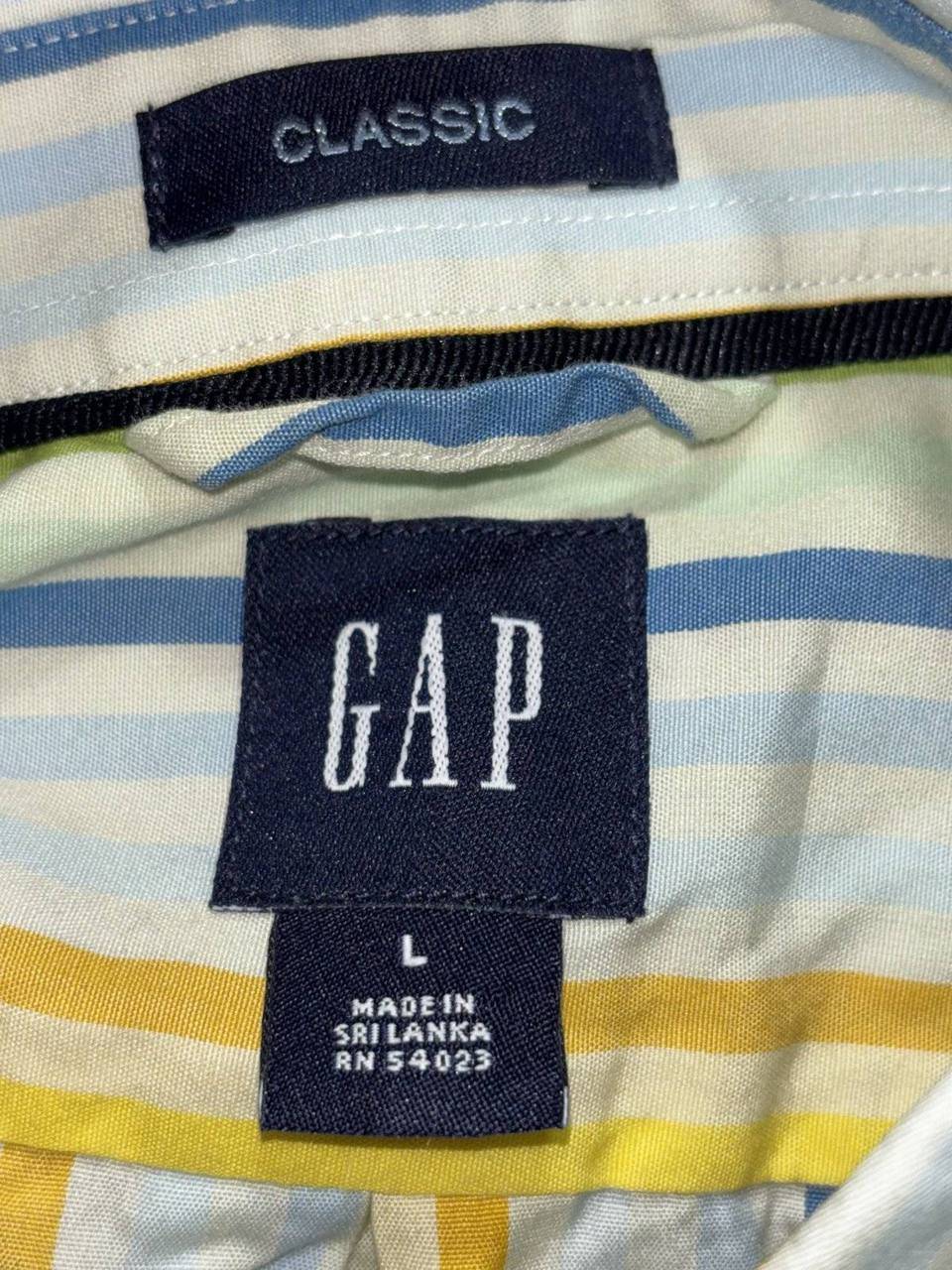 Gap Men's Yellow Blue Green Striped Shirt Size L, photo 9 of 10
