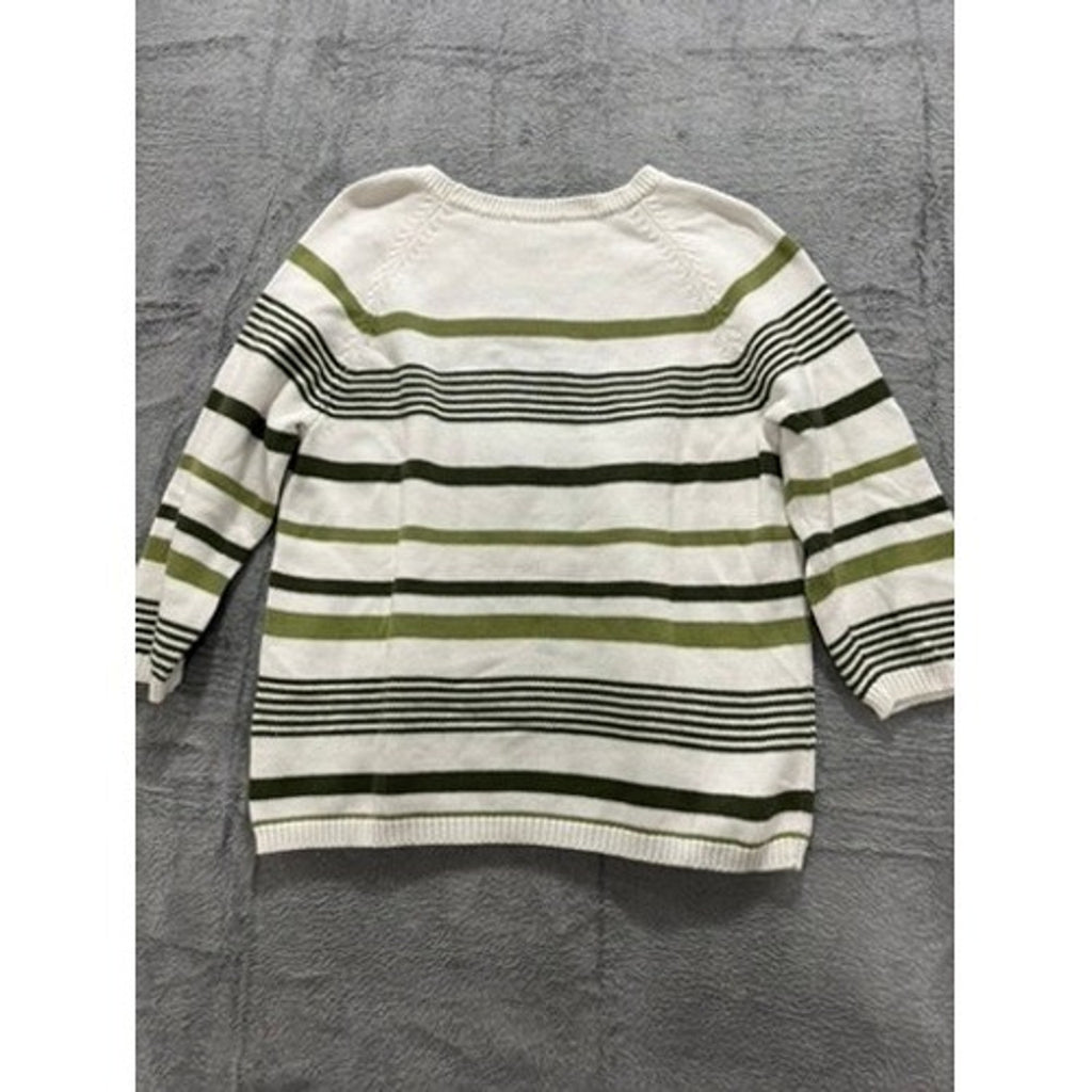 Christopher & Banks Sweater Womens Medium White Green Striped Cotton