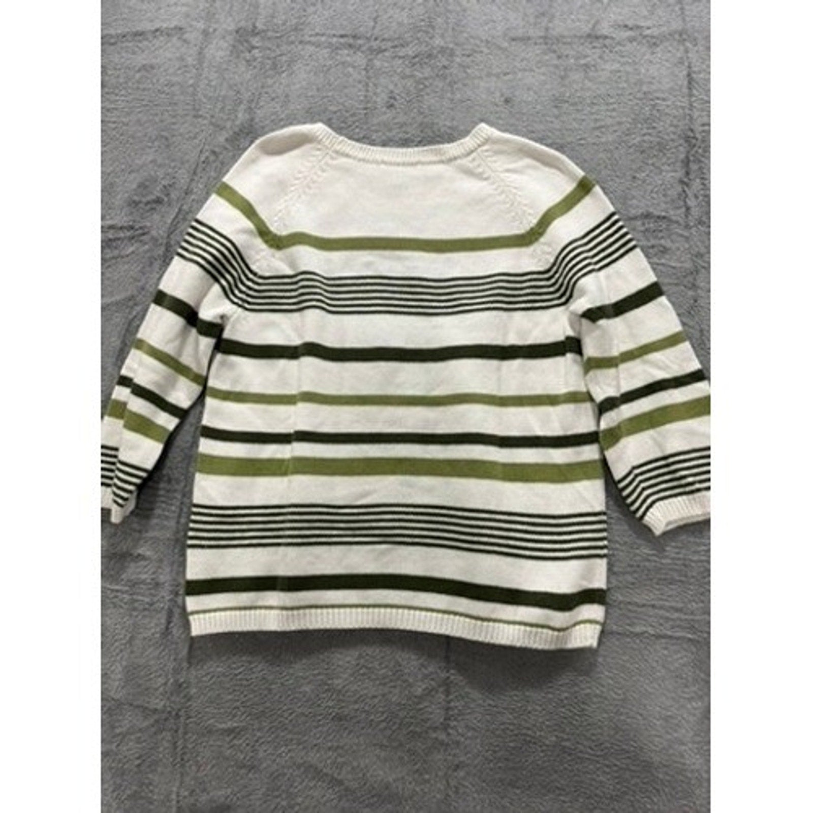 Christopher & Banks Sweater Womens Medium White Green Striped Cotton
