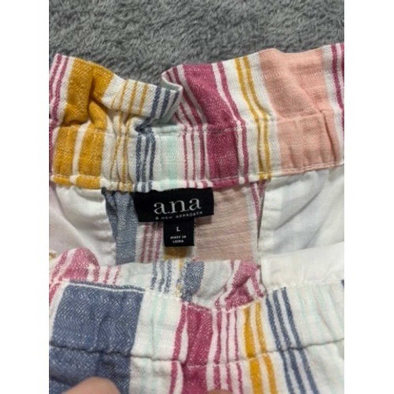 ana Shorts Women L Multicolor Stripe Tie Waist High Rise Casual Summer