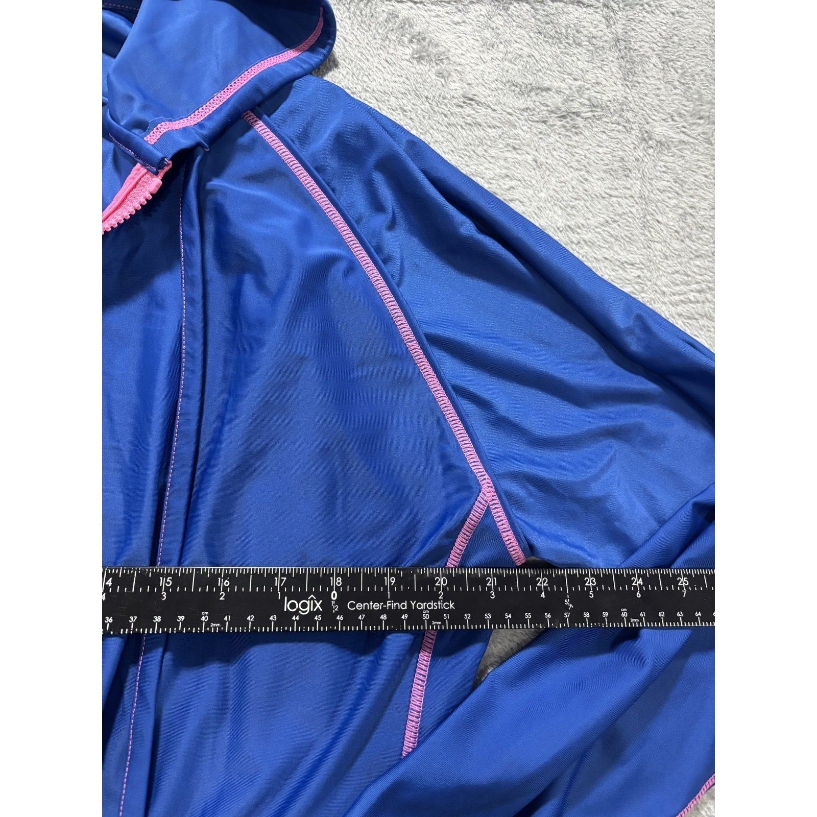 UV Skinz Womens 3XL Blue Pink Full Zip Hooded Rash Guard Swim Shirt Athleisure