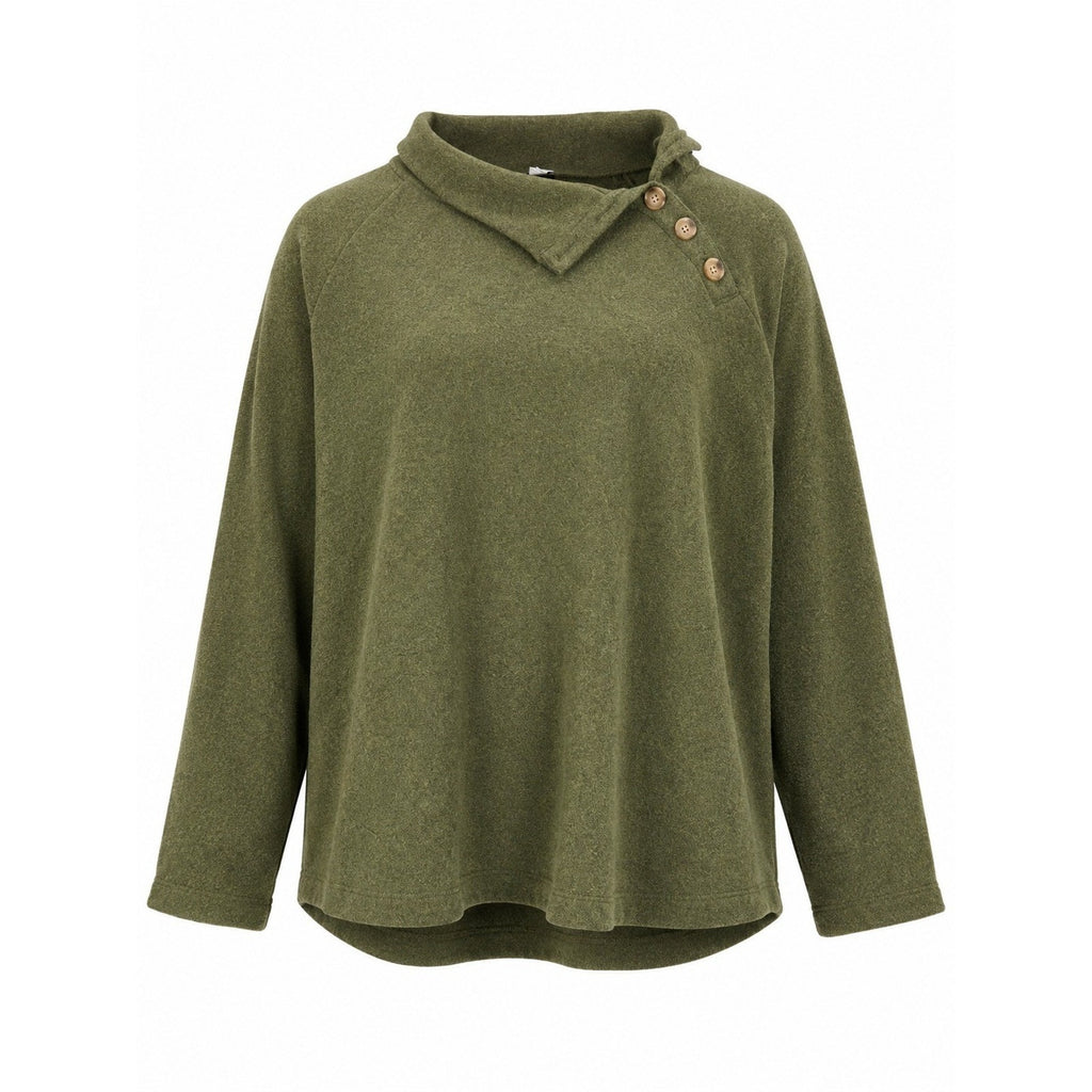 J.Crew Womens Olive Green Fleece Asymmetrical Button Funnel Neck Pullover XL