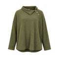 J.Crew Womens Olive Green Fleece Asymmetrical Button Funnel Neck Pullover XL