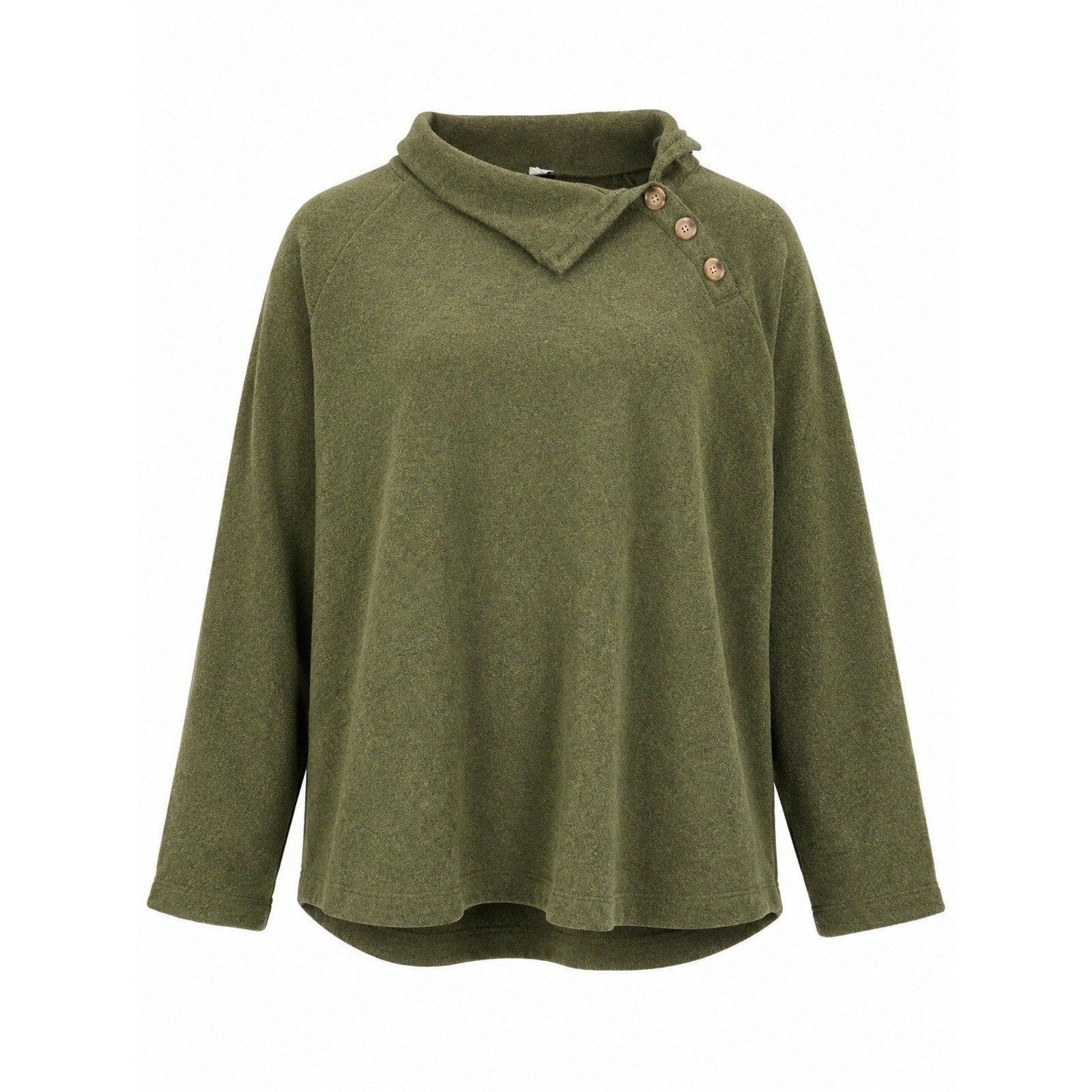 J.Crew Womens Olive Green Fleece Asymmetrical Button Funnel Neck Pullover XL