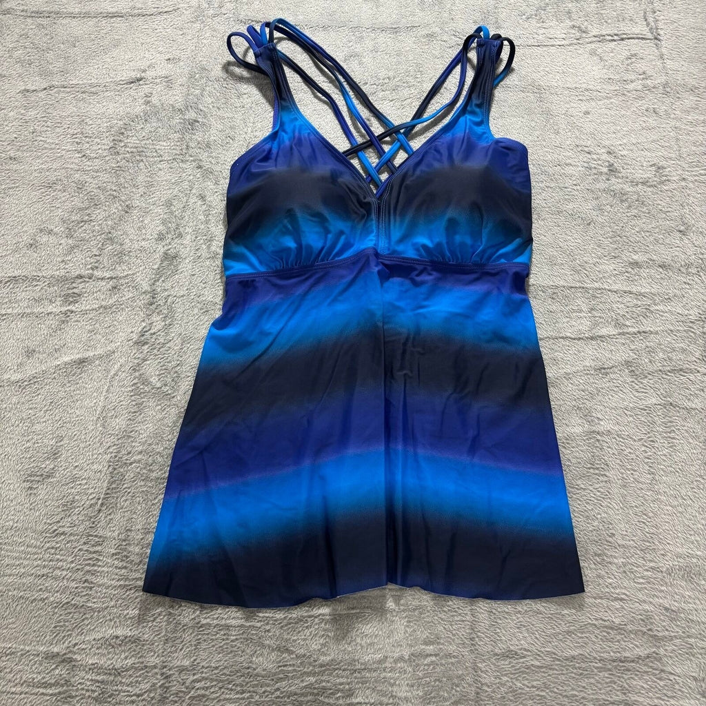 Firpearl Womens 16 Blue Ombre Tankini Swim Top Cross Back Strappy Casual Beach