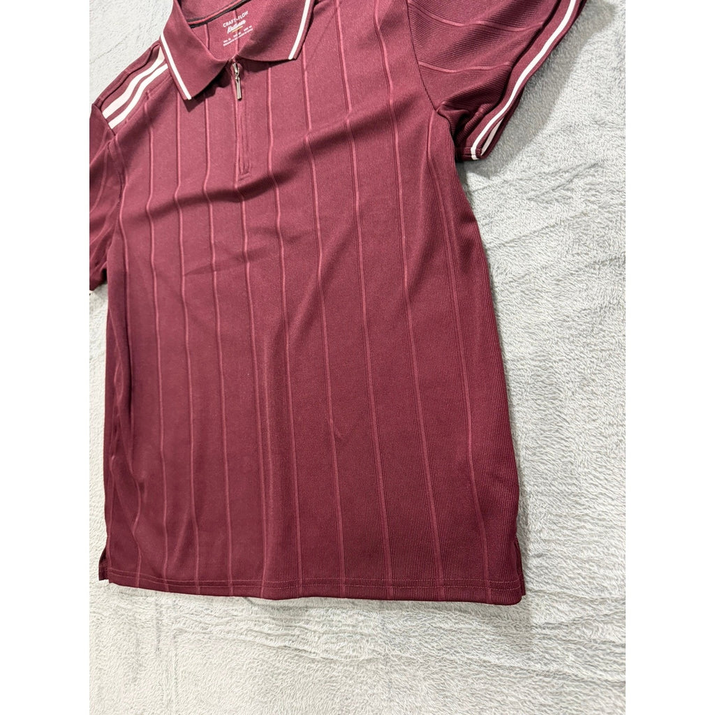 Craft Flow Knitwear Mens XL Burgundy Ribbed Quarter Zip Polo Shirt Tipped Trim