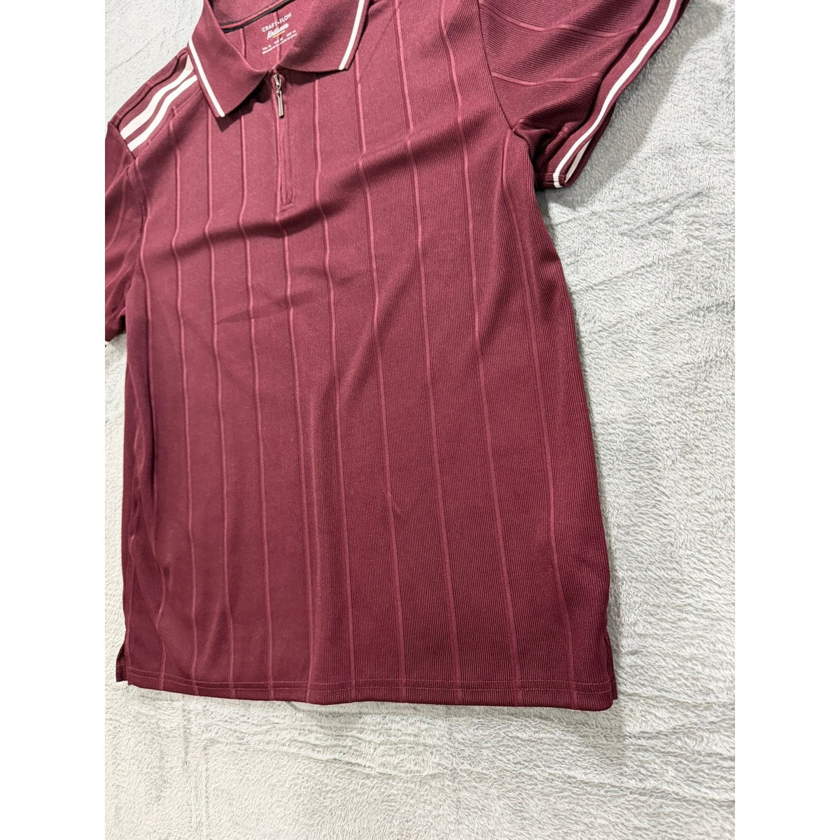 Craft Flow Knitwear Mens XL Burgundy Ribbed Quarter Zip Polo Shirt Tipped Trim