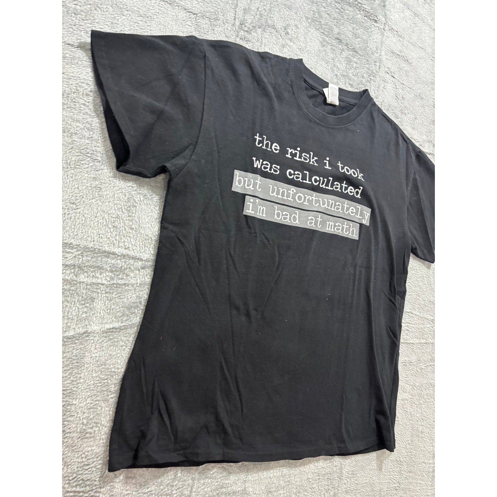 Brisco Brands L Black Womens Calculated Risk Bad At Math Graphic T-Shirt Casual