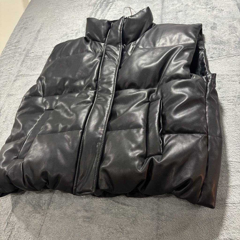 Abercrombie & Fitch XL Black Womens Vegan Leather Puffer Vest Moto Street Chic