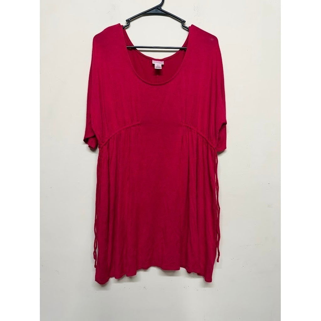Motherhood Maternity L Red Tunic Top Flowy Babydoll Boho Lagenlook Chic Casual