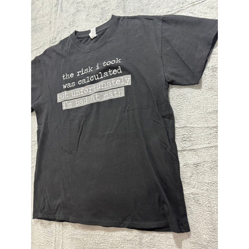 Brisco Brands L Black Womens Calculated Risk Bad At Math Graphic T-Shirt Casual