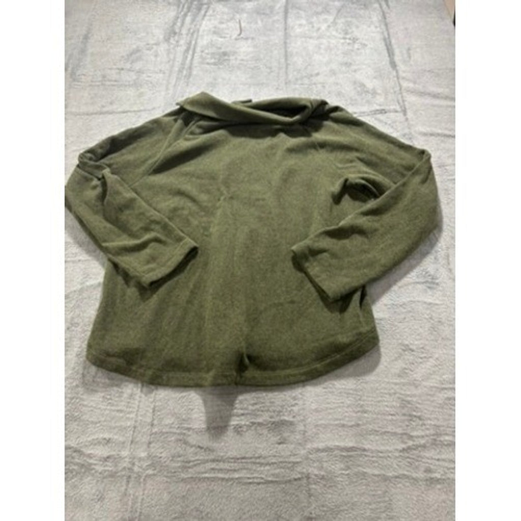 J.Crew Womens Olive Green Fleece Asymmetrical Button Funnel Neck Pullover XL